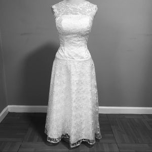 NWT White Tea Length Embroidered Wedding Dress